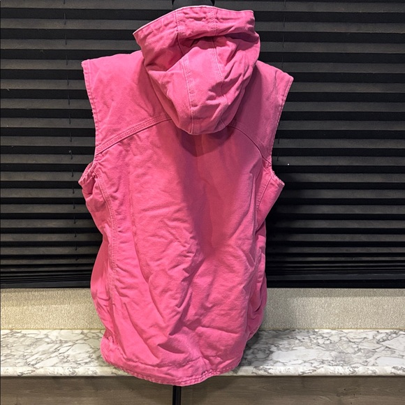 Carhartt Bright Pink Canvas Hooded Snap Front Sherpa Lined Country Vest WM XXL - Picture 5 of 9
